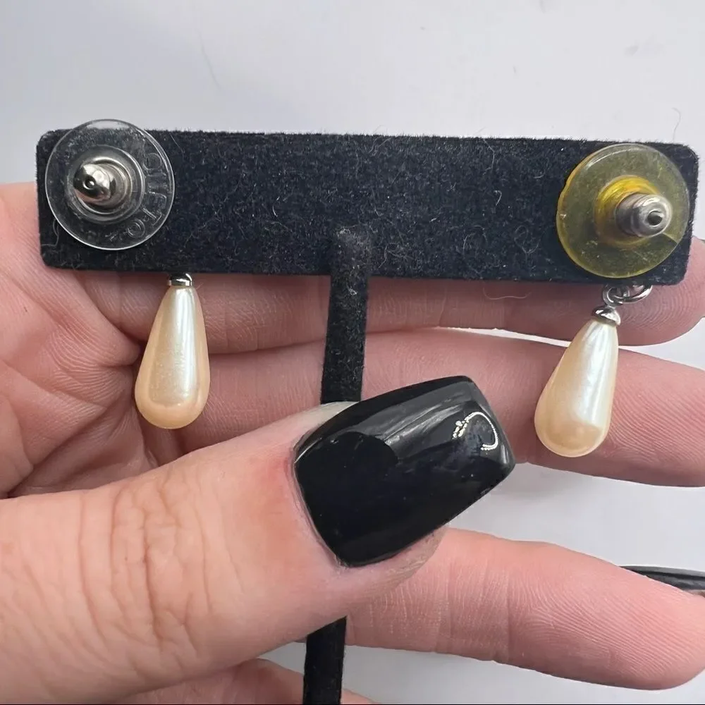 Monet Dainty Faux Pearl Drop Earrings with Stone Cluster Post